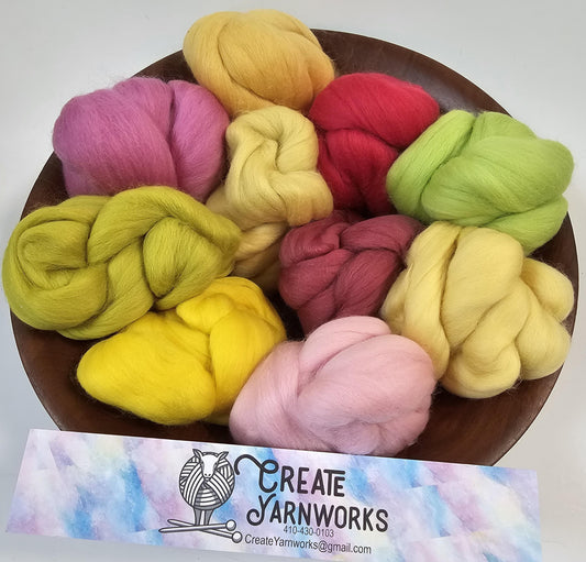 Flowers in 23 micron Merino Fiber for Needle Felting, Wet Felting, or Spinning