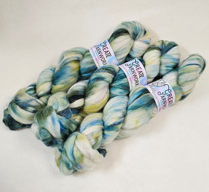 Oceans Deep in Superwash Merino & Stellina Blend 4oz braid
