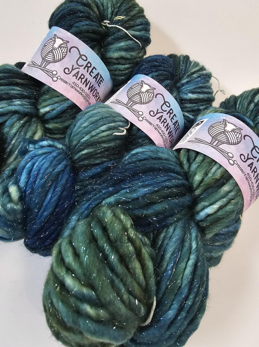 Oceans Deep in Silver Sparkle Superwash Merino Blend  Super Bulky Weight Yarn