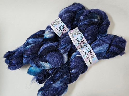 Navy in Polwarth/Tussah Silk 67/33 custom blend Top 4oz braid