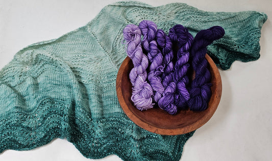 Gradient Knitted Shawl Kit in Purples - Pattern and Yarn Included