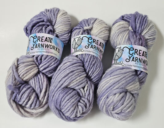 Lavender in Silver Sparkle Superwash Merino Blend  Super Bulky Weight Yarn