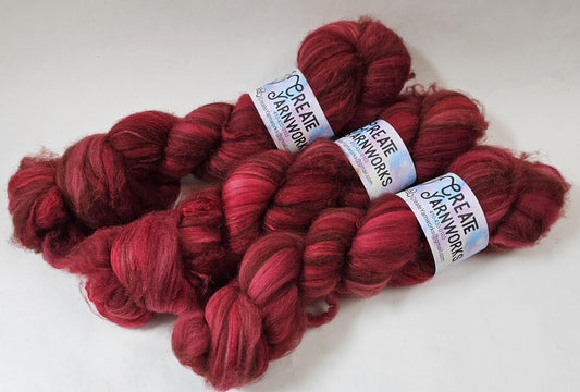 Ragin' Red in Merino/ Brown Alpaca/ Camel/ Mulberry Silk blend Top 4oz braid