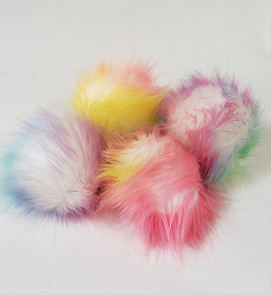 Faux Fur Pom Poms - Neon Colors with White Base (more pink)