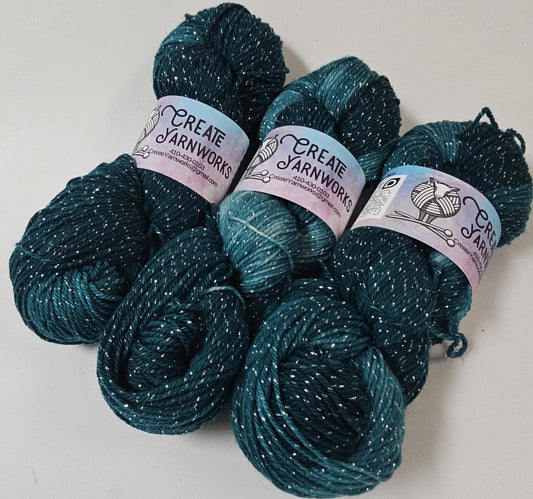 Tempting Teal in Silver Sparkle Superwash Merino Blend  Fingering Weight Yarn