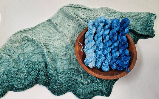 Gradient Knitted Shawl Kit in Bright Blue Sparkle Gradient - Pattern and Yarn Included