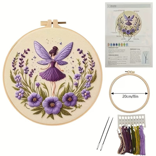Purple Garden Fairy with Flowers Embroidery Kit