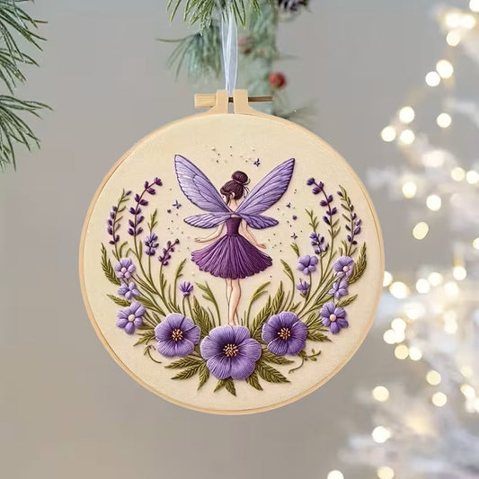 Purple Garden Fairy with Flowers Embroidery Kit