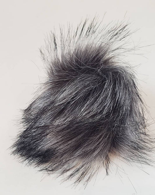 Faux Fur Pom Pom - Dark Grey with black and white
