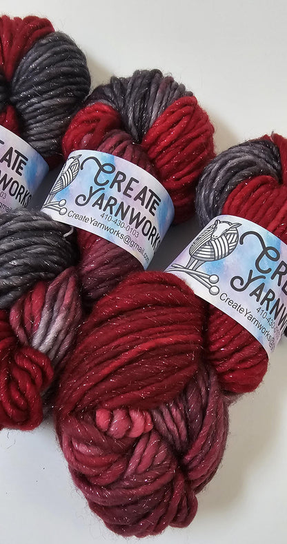Crimson Slate in Silver Sparkle Superwash Merino Blend  Super Bulky Weight Yarn