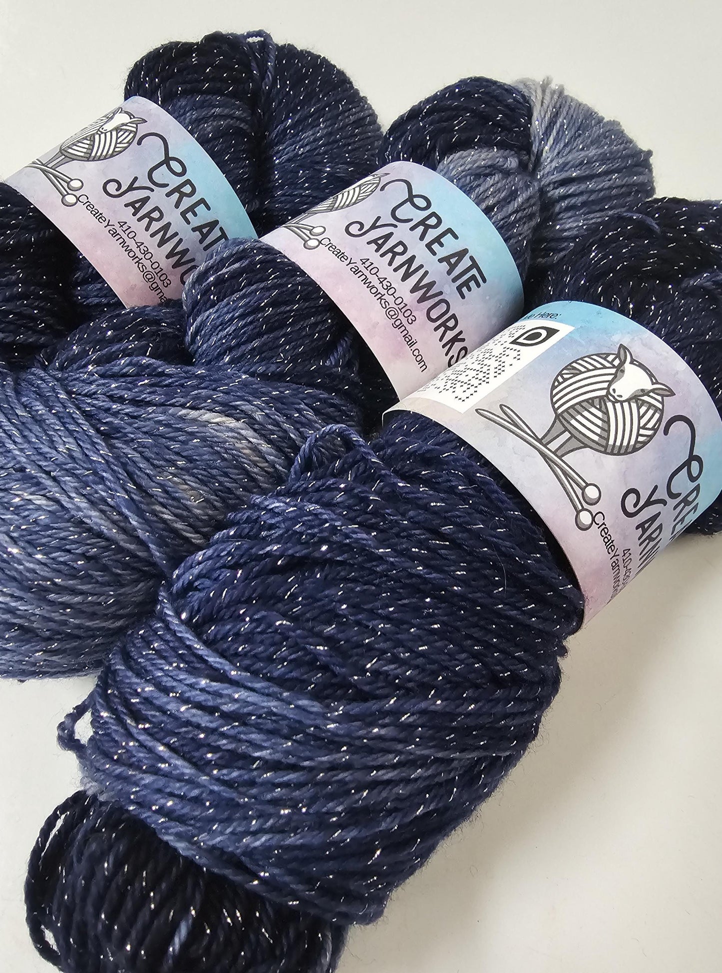 Navy in Silver Sparkle Superwash Merino Blend  Fingering Weight Yarn