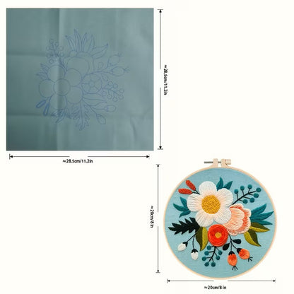 Flowers on Blue Embroidery Kit