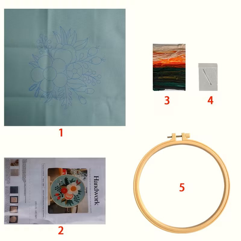 Flowers on Blue Embroidery Kit