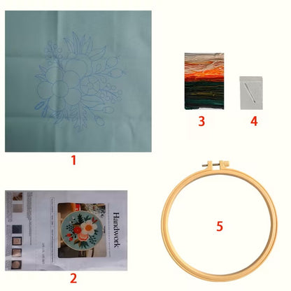 Flowers on Blue Embroidery Kit