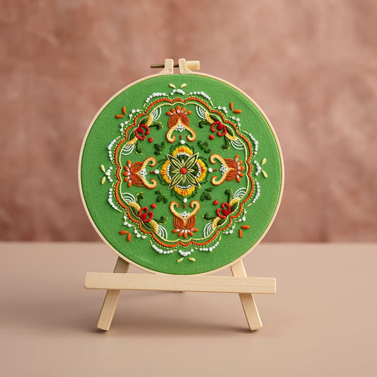 Green Floral Mandala Embroidery Kit