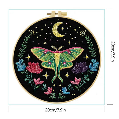 Green Moth with Moon Embroidery Kit