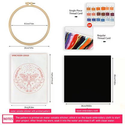 Green Moth with Moon Embroidery Kit