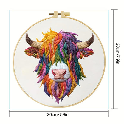 Highland Cow in Bright Colors Embroidery Kit
