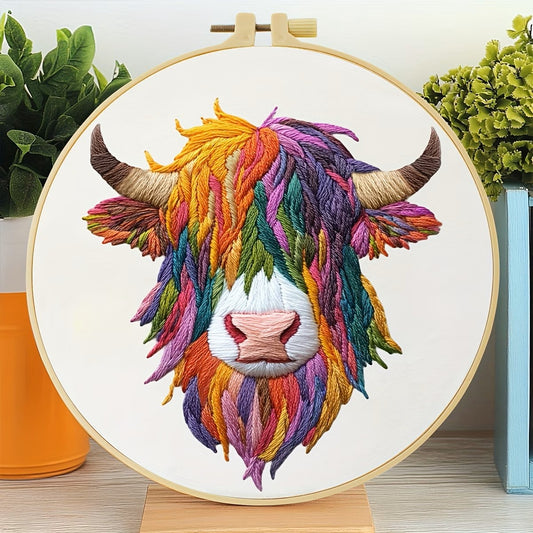 Highland Cow in Bright Colors Embroidery Kit