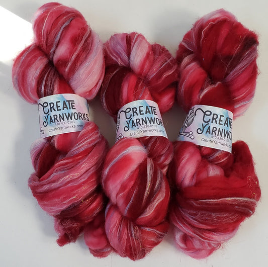 Ragin' Red in Superwash Merino & Stellina Blend 4oz braid