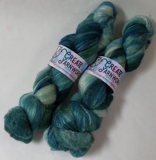 Oceans Deep in Polwarth/Tussah Silk 67/33 custom blend Top 4oz braid