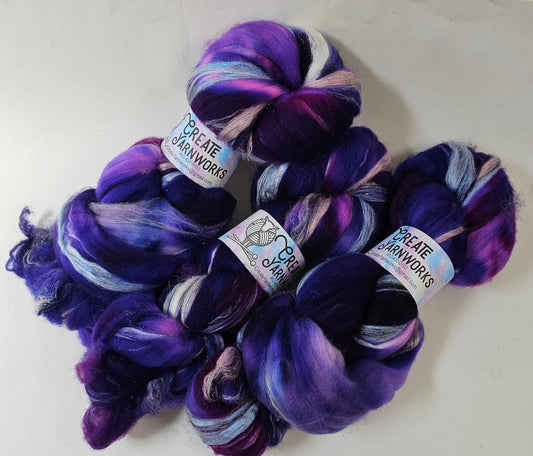 Purples in Superwash Merino & Stellina Blend 4oz braid