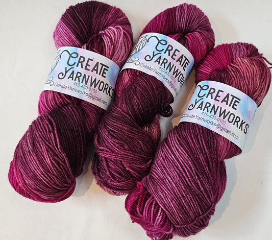 Raspberry Wine in Silver Sparkle Superwash Merino Blend  Fingering Weight Yarn