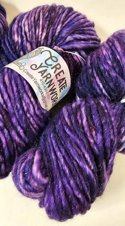 Purples in Silver Sparkle Superwash Merino Blend  Super Bulky Weight Yarn