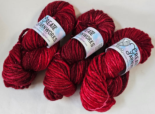 Ragin Red in Silver Sparkle Superwash Merino Blend  Super Bulky Weight Yarn