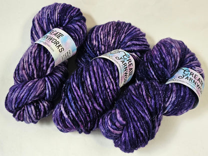 Purples in Silver Sparkle Superwash Merino Blend  Super Bulky Weight Yarn