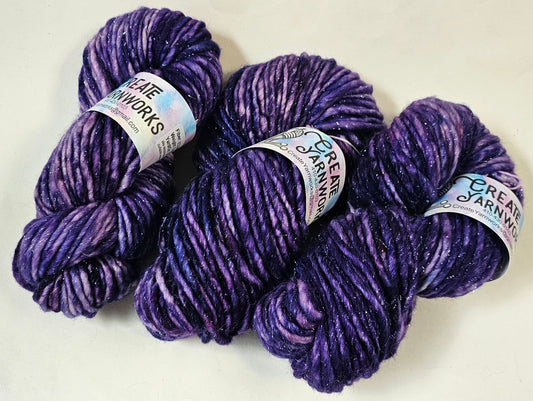 Purples in Silver Sparkle Superwash Merino Blend  Super Bulky Weight Yarn
