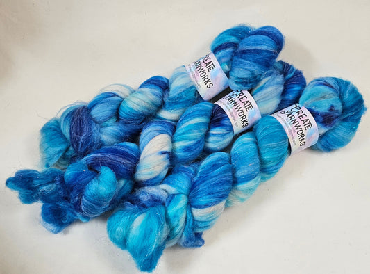Blue Skies in Superwash Merino & Stellina Blend 4oz braid