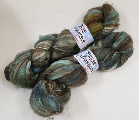 Mossy in Merino/ Brown Alpaca/ Camel/ Mulberry Silk blend Top 4oz braid