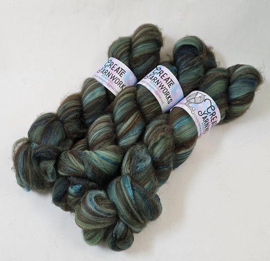 Forest in Merino/ Brown Alpaca/ Camel/ Mulberry Silk blend Top 4oz braid