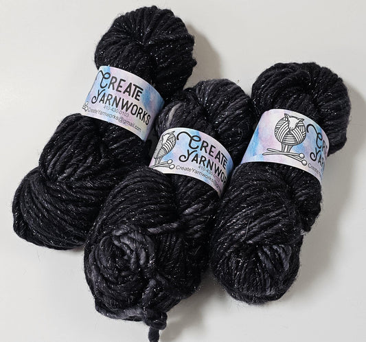 Almost Black in Silver Sparkle Superwash Merino Blend  Super Bulky Weight Yarn