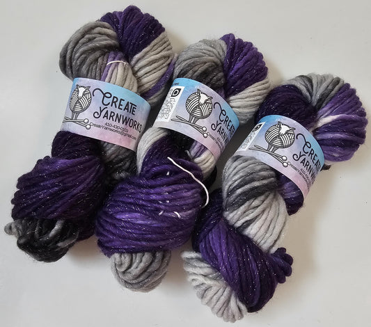 Purple Rain in Silver Sparkle Superwash Merino Blend  Super Bulky Weight Yarn
