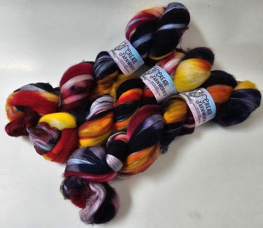 Mountain Sunset in Superwash Merino & Stellina Blend 4oz braid
