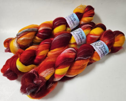 Some Like it Hot in Superwash Merino & Stellina Blend 4oz braid