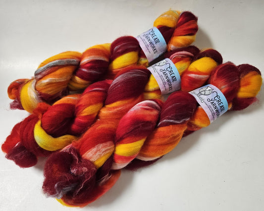 Some Like it Hot in Superwash Merino & Stellina Blend 4oz braid