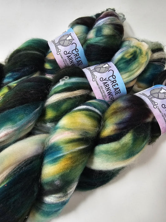 Mossy in Superwash Merino & Stellina Blend 4oz braid