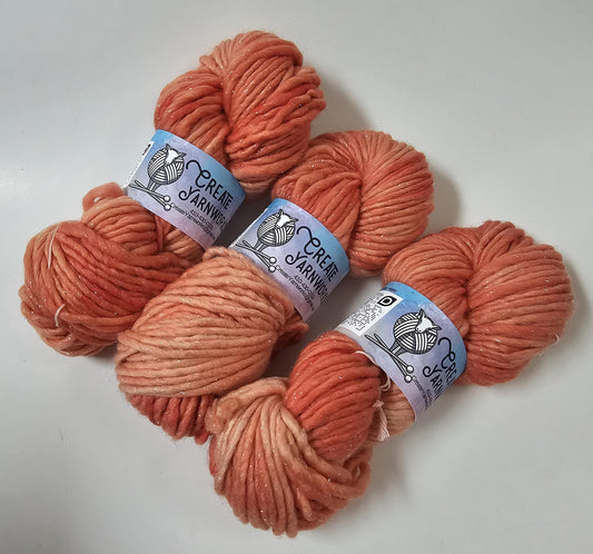 Broken Peach in Silver Sparkle Superwash Merino Blend  Super Bulky Weight Yarn