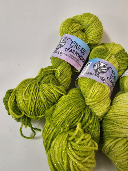 Grinch in Silver Sparkle Superwash Merino Blend  Fingering Weight Yarn