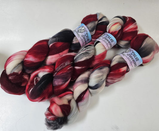 Crimson Slate in Superwash Merino & Stellina Blend 4oz braid