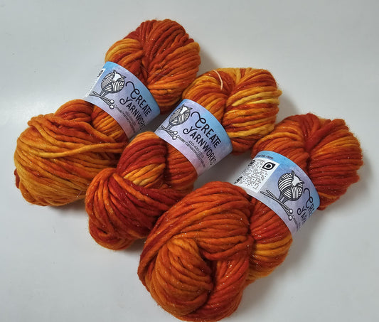 Pumpkin in Silver Sparkle Superwash Merino Blend  Super Bulky Weight Yarn