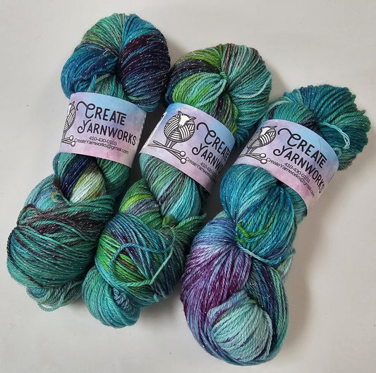 Mermaid Dreams in Silver Sparkle Superwash Merino Blend  Fingering Weight Yarn
