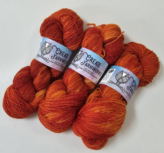 Pumpkin in Silver Sparkle Superwash Merino Blend  Fingering Weight Yarn