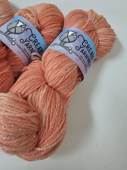 Broken Peach in Silver Sparkle Superwash Merino Blend  Fingering Weight Yarn