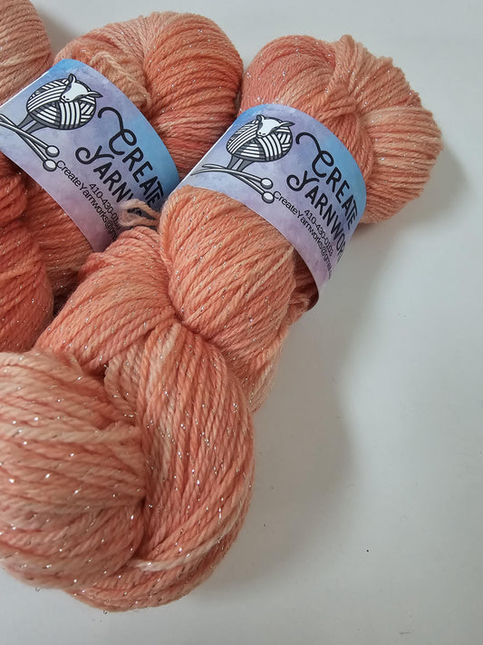 Broken Peach in Silver Sparkle Superwash Merino Blend  Fingering Weight Yarn