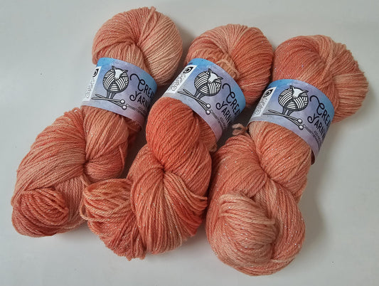 Broken Peach in Silver Sparkle Superwash Merino Blend  Fingering Weight Yarn