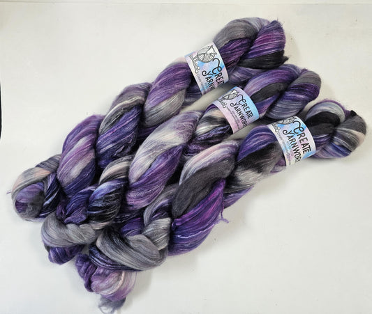 Purple Rain in Superwash Merino & Stellina Blend 4oz braid